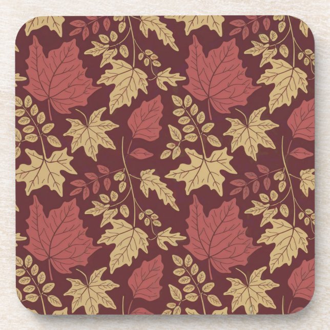 Herbst Rote Blätter Beige Burgund Untersetzer Set (Vorderseite)