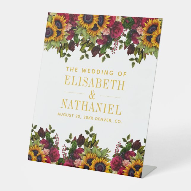 Herbst rustikale Blumenheiraten Namen willkommen Sockelschild (Vorderseite)