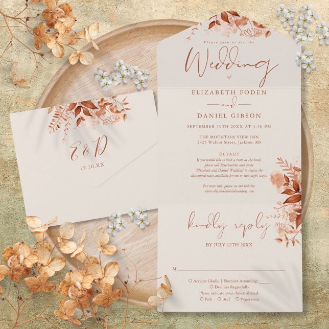 Herbst Rustikale Blumenzettel UAWG Hochzeit All In One Einladung (Autumn Fall Rustic Floral Details RSVP Wedding All In One Invitation)