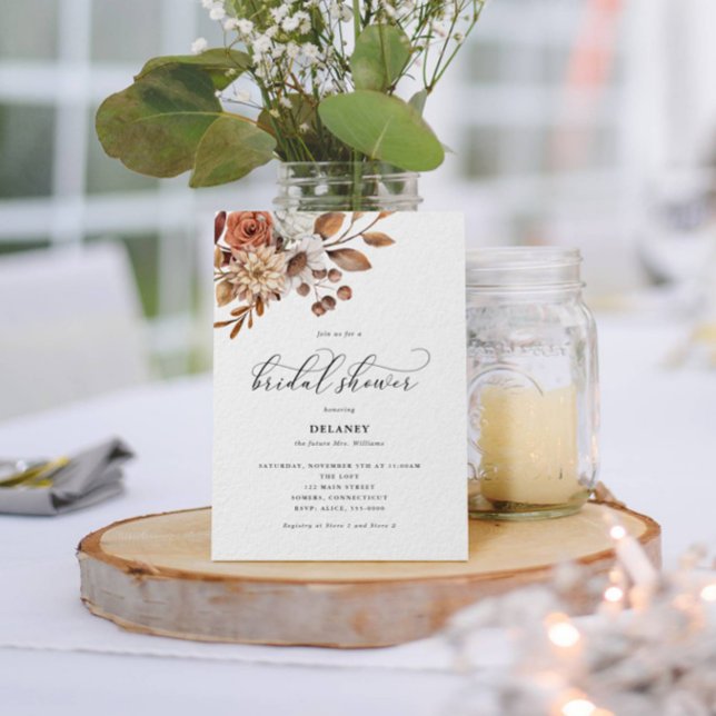 Herbst Rustikale Flora, Brautparty Einladung (Autumn Beauty: Watercolor Blooms and Fall Leaves )