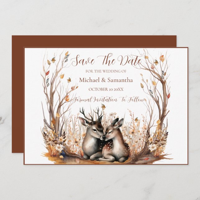 Herbst Rustikale Hirschhochzeit Save The Date (Vorne/Hinten)