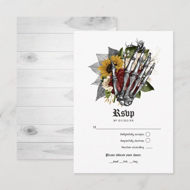 Herbst Rustikale Hochzeit mit floraler Gotik RSVP Karte (Vorne/Hinten)