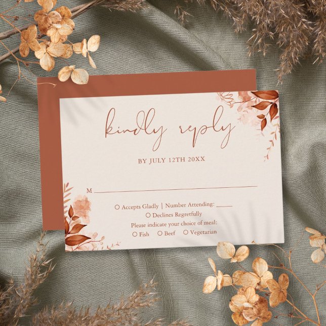 Herbst Rustikale Hochzeit RSVP Karte (Autumn Fall Rustic Floral Elegant Wedding RSVP Card)