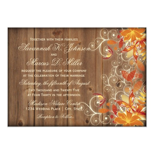 Herbst Rustikale Holzerne Hochzeit Im Herbsts Mit Einladung Zazzle Ch