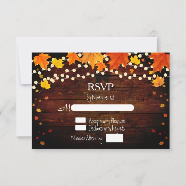 Herbst Rustikale Saitenleuchten & Blätter UAWG RSVP Karte (Vorderseite)