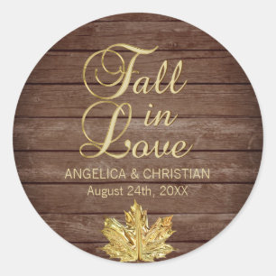 Herbst Rustikaler Goldfall in LIEBE Hochzeit Runder Aufkleber