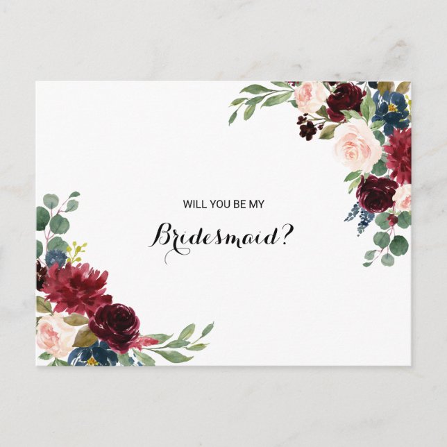 Herbst Rustikales Dazzling Burgundy Bridesmaid Einladungspostkarte (Vorderseite)