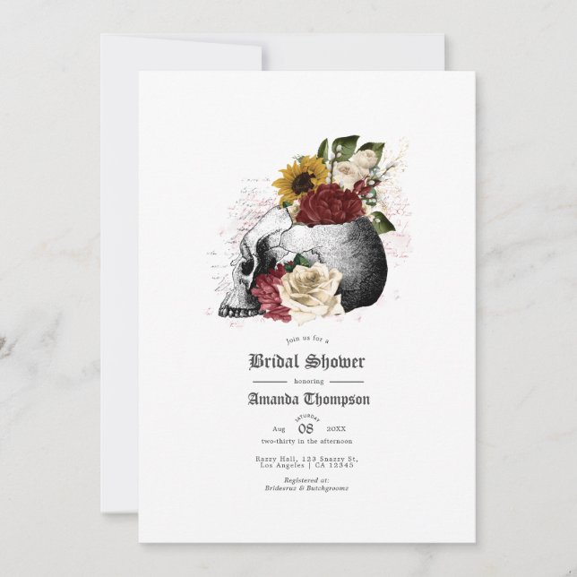 Herbst Rustikales florales Gotisches Brautparty Einladung (Vorderseite)