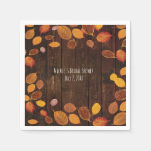 Herbst Rustikales Goldenes Blätter auf Holzhochzei Serviette
