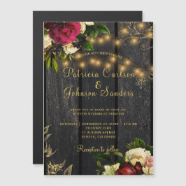 Herbst rustikales Holz und Lichter Blumen Hochzeit Magneteinladung