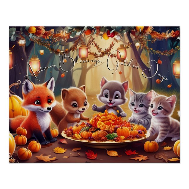 Herbst Segnungen Golden Blätter Pumpkins Tiere Poster (Vorderseite)