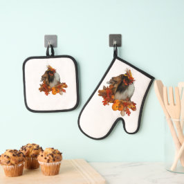 Herbst Sheltie Ofenhandschuh & Topflappen-Set