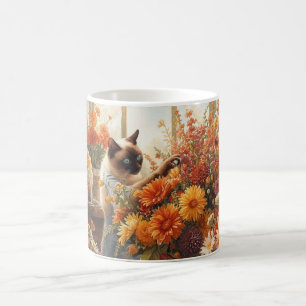 Herbst Siamesen Katze Blumengestalter Blume arrang Kaffeetasse