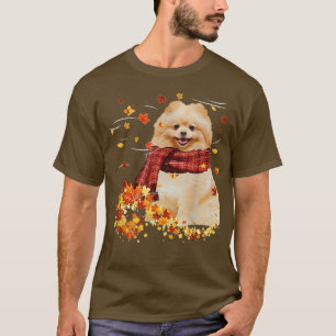 Herbst-SkarfPommerscher Hund Herbst Fallende Blätt T-Shirt