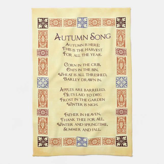 Herbst Song Erntedank Gedicht mit Grandtuch Küchentuch (Vertikal)