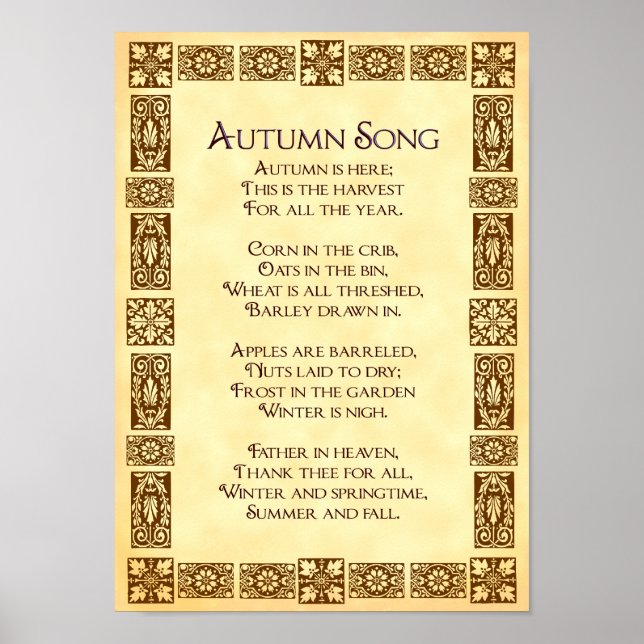 Herbst Song Erntedank Harvest Gedicht 10x14 Poster (Vorne)