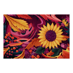 Herbst Sonnenblume Abstrakt, Herbst Festival! Poster