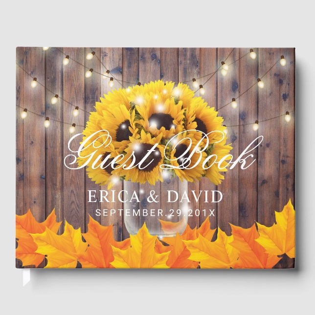 Herbst Sonnenblume Jar String Lights Rustische Hoc Gästebuch (Vorderseite)
