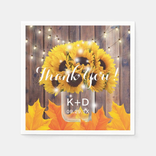 Herbst Sonnenblume Jar String Lights Rustische Hoc Serviette (Vorderseite)