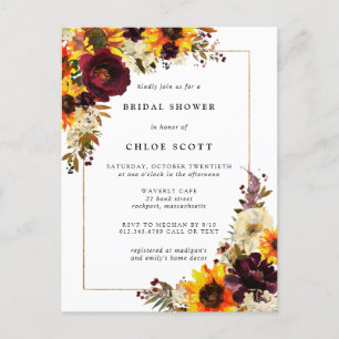 Herbst-Sonnenblumen-Brautparty-Einladung Postkarte