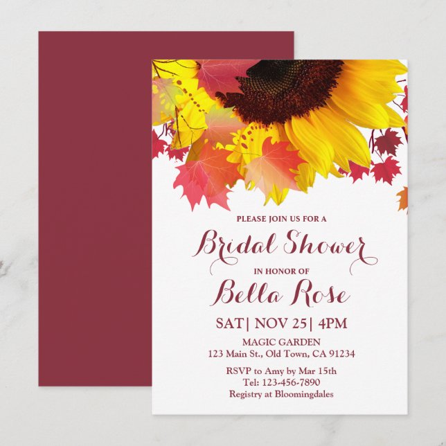 Herbst Sonnenblumen Fall Bridal Dusche Einladungen (Vorne/Hinten)