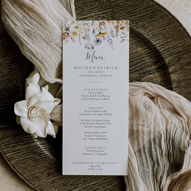 Herbst Sonnenschein Elegante Wildblume Abendessen Menükarte (Von Creator hochgeladen)