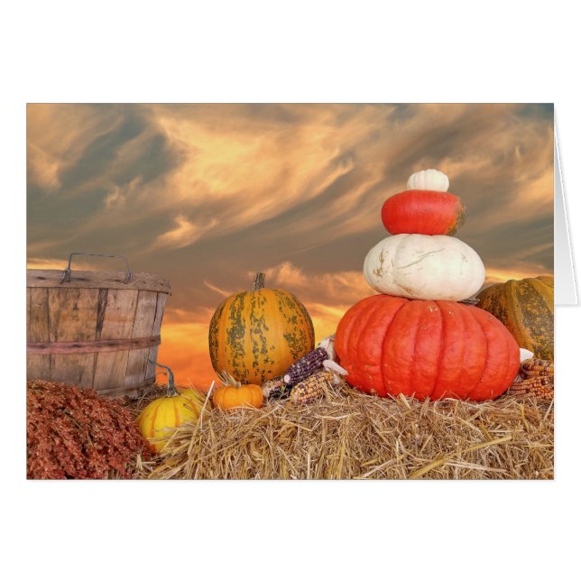 Herbst Sonnenuntergang mit Kürbis (Vorderseite (Horizontal))