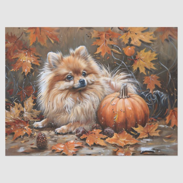 Herbst Spitz Hund Dekoupage Seidenpapier (Vorderseite)