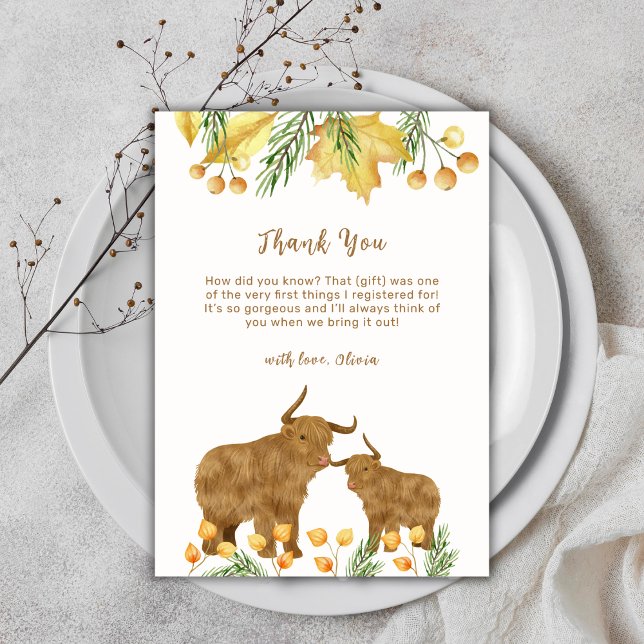 Herbst Spring Boho Highland Cow Baby Dusche Dankeskarte (Fall Spring Boho Highland Cow Baby Shower Thank You Card)