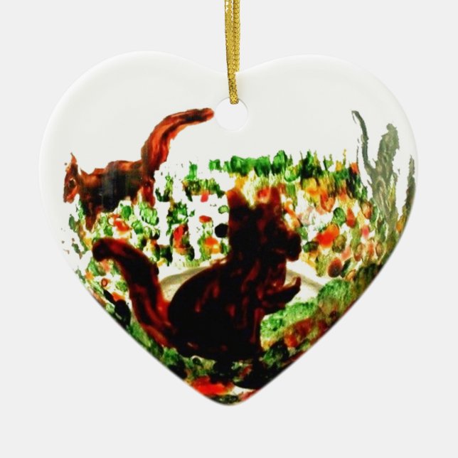 Herbst Squirrels Tierkunst Keramik Ornament (Vorne)