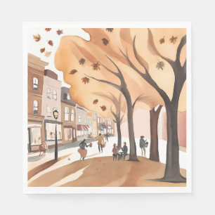 Herbst Stadtpark Herbstlaub Wasserfarbe Serviette