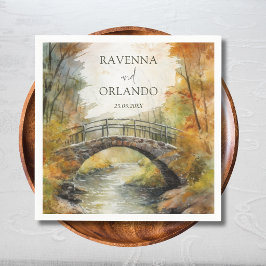 Herbst-Steinbrücke-Fluss-Blätter-Hochzeit Serviette
