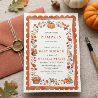 Herbst Süße Kleine Kürbis Wald Baby Shower Einladung