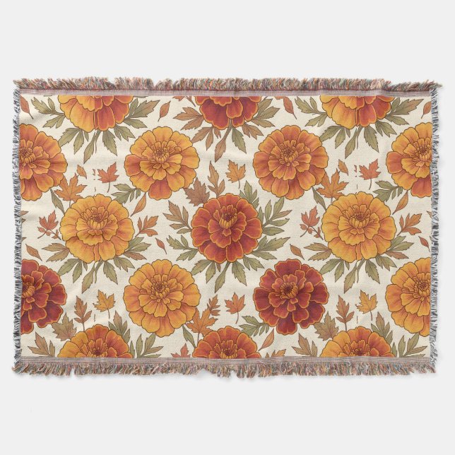 Herbst-Tagetes-Blumenmuster Decke (Vorderseite)