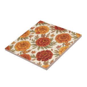 Herbst-Tagetes-Blumenmuster Fliese