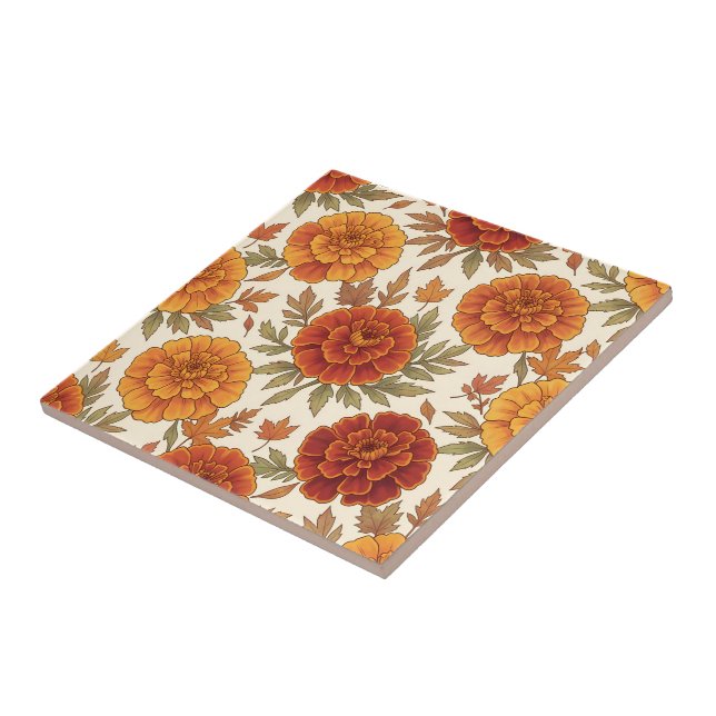 Herbst-Tagetes-Blumenmuster Fliese (Seite)