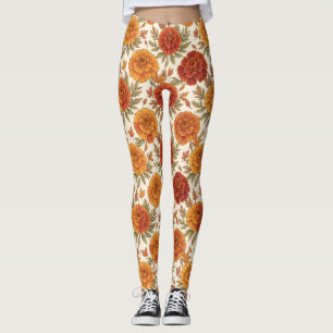 Herbst-Tagetes-Blumenmuster Leggings