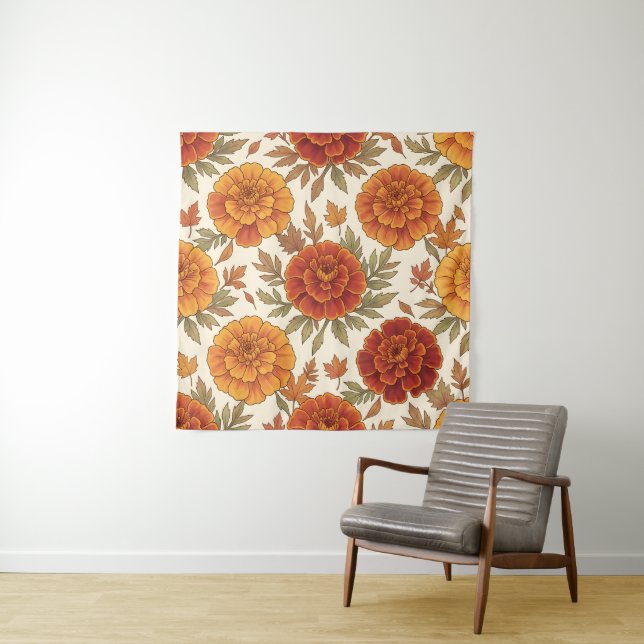 Herbst-Tagetes-Blumenmuster Wandteppich (Beispiel)