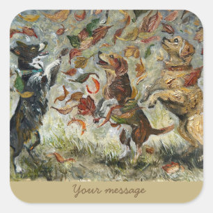 Herbst Tailwag Whimsical Golden Retriever Hunde Öl Quadratischer Aufkleber