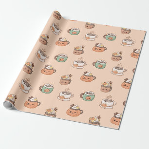 Herbst-Tassen & Kürbiskuchen Kawaii-Geschenkpapier Geschenkpapier