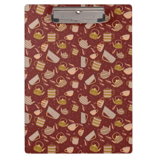 Herbst-Teatime-Teekanne-Tasse-Blattmuster Klemmbrett
