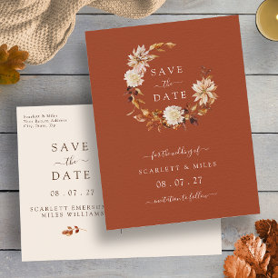 Herbst-Terrakotta-Kranz Hochzeit Save the Dates Ankündigungspostkarte