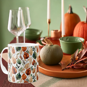 Herbst-Terrakotta- und Salbeiblätter-Muster Kaffeetasse