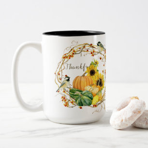 Herbst Thankblume Blütenflorenkürbis Wasserfarbe Zweifarbige Tasse