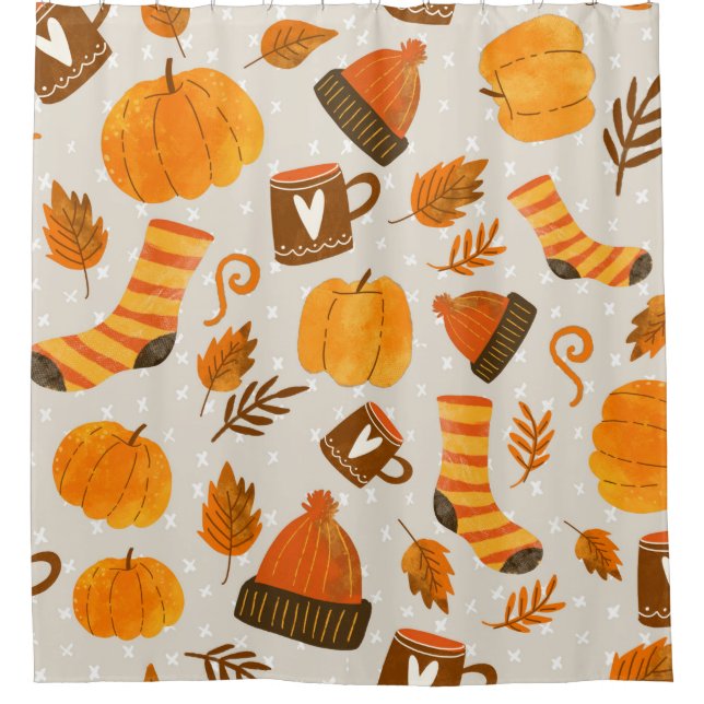 Herbst Thema Nahtloses Muster Tile Duschvorhang (Vorderseite)
