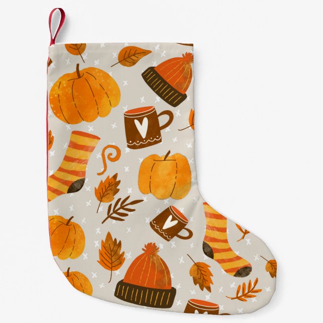 Herbst Thema Nahtloses Muster Tile Kleiner Weihnachtsstrumpf (Vorderseite)