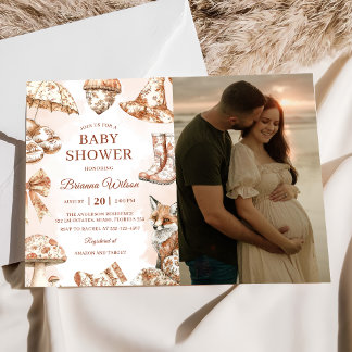 Herbst-Toile-De-Jouy-Wald-Baby-Shower-Foto Einladung