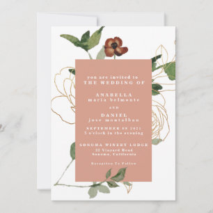 Herbst Trendy Florals Burgundy Blush Gold Wedding Einladung