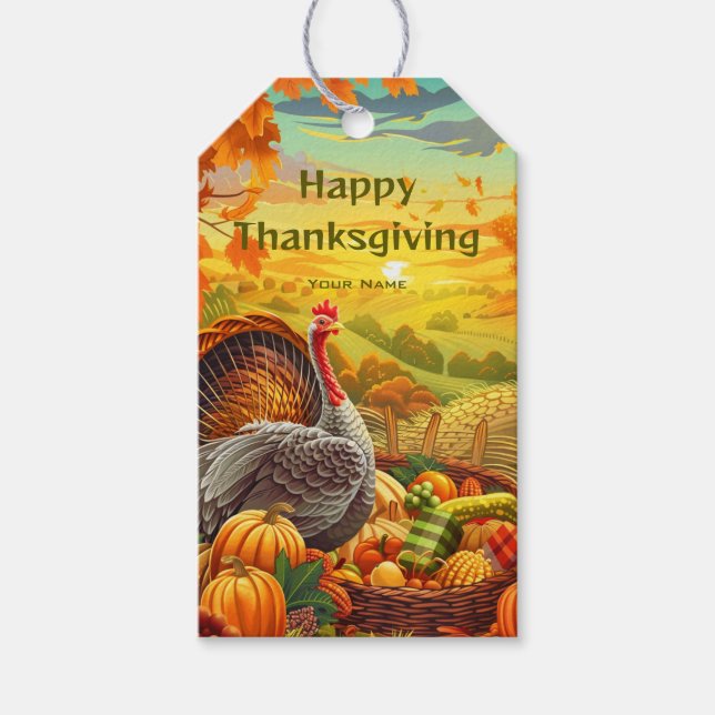 Herbst Türkei Pumpkins glückliche Thanksgiving-Ges Geschenkanhänger (Vorderseite)