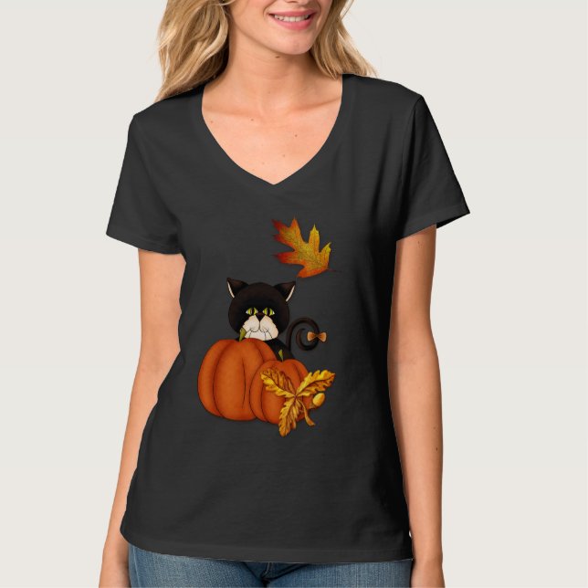 Herbst und Ernte von Black Cat T-Shirt (Vorderseite)